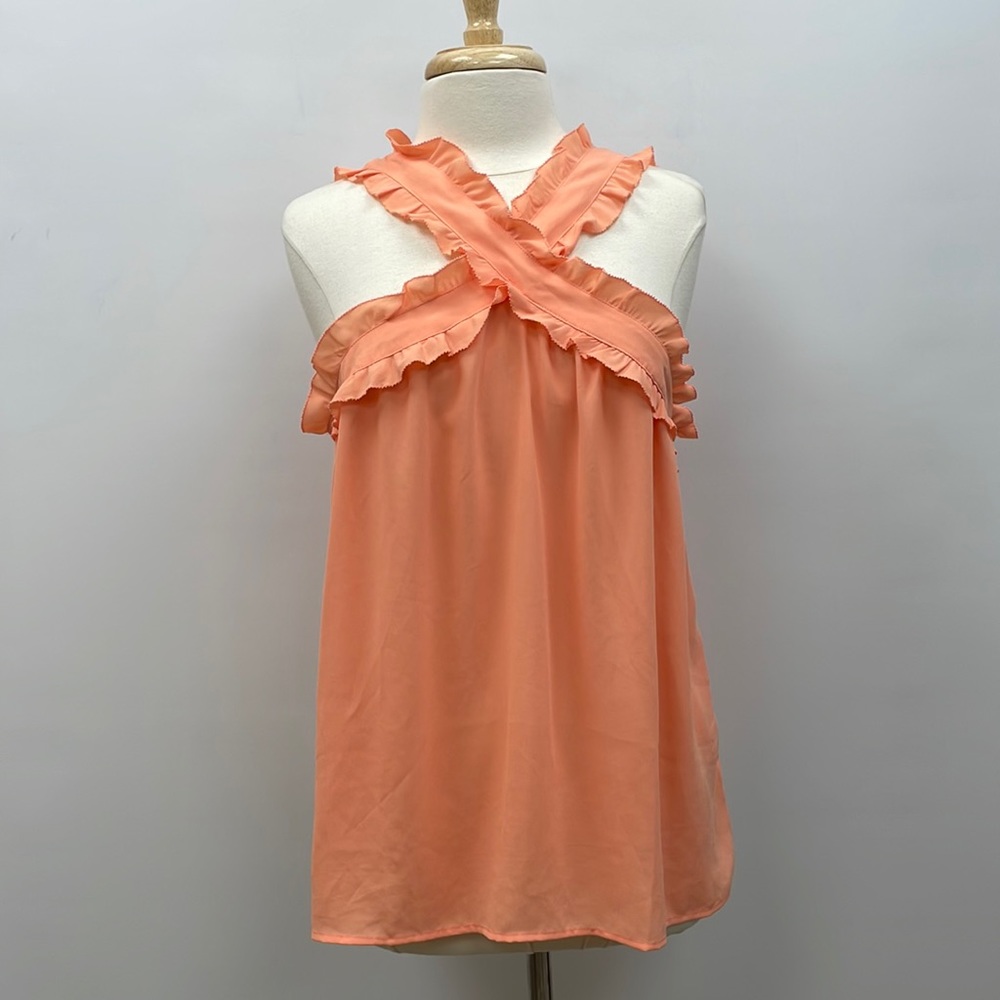 NWT J.Crew Criss-Cross Ruffle Sleeveless Blouse Preppy Party Orange 12T